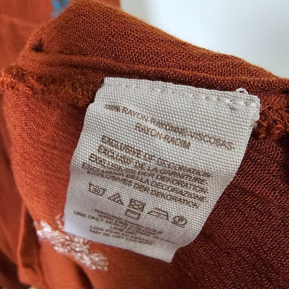 EUC FREE PEOPLE BOHO RUST EMBROIDERED SHORT DRESS SIZE M - Picture 14 of 16